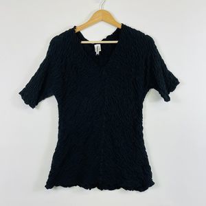 Magellan's Travel Gear Black Gathered Stretch V-Neck Top Shirt Womens Medium